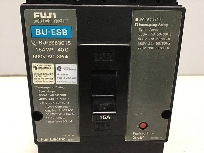 Used FUJI ELECTRIC 15 Amp Circuit Breaker BU-ESB3015 #119741