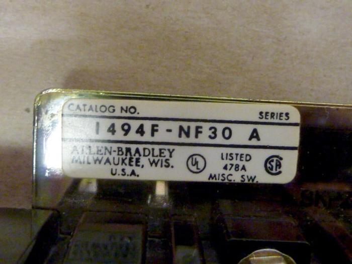 Used ALLEN BRADLEY 30 Amp Disconnect Switch 1494-NF30 SER A #65643