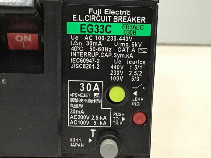 Used FUJI ELECTRIC 30 Amp Circuit Breaker EG33C EB3AEC-030B #125494