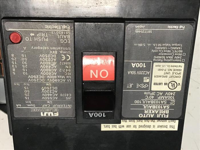 Used FUJI ELECTRIC Circuit Breaker 100 Amp SA103BAUL100 #119824