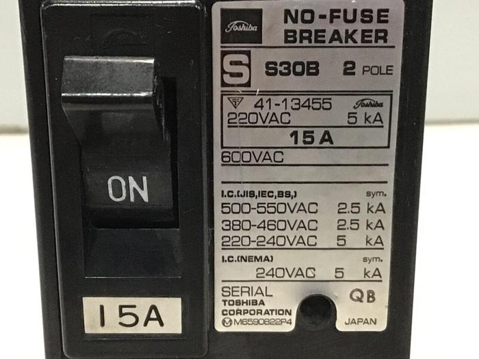 Used TOSHIBA 15 Amp Circuit Breaker S30-2P-15A #119747