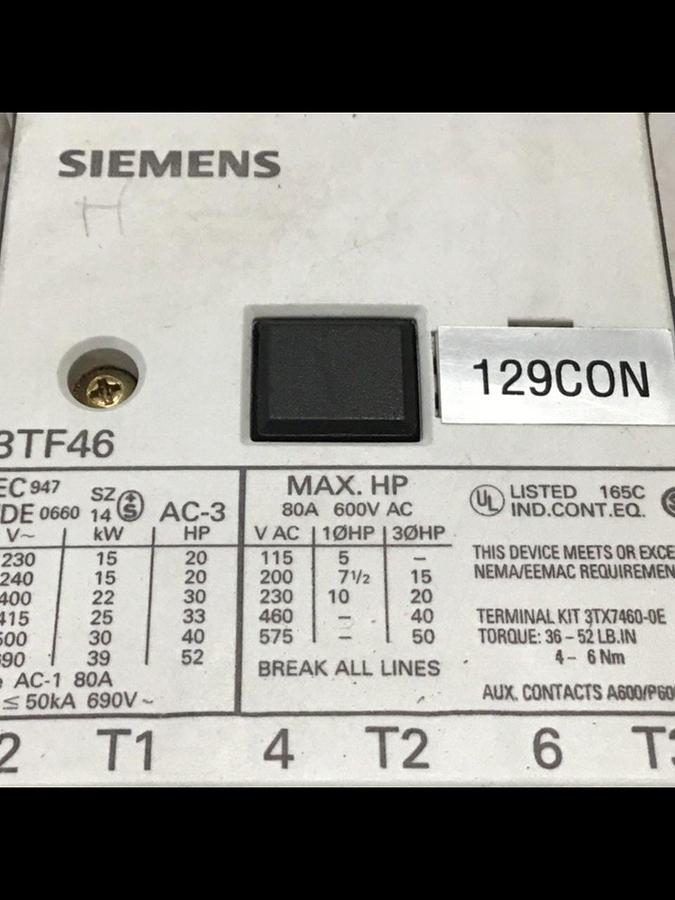 Used SIEMENS Contactor 3TF4622-OAK6 USED