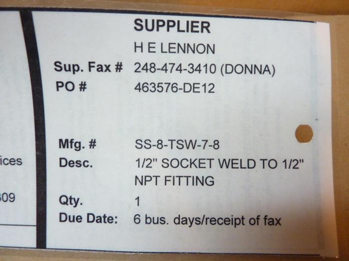 SWAGELOK Tube Socket SS-8-TSW-7-8 #41116