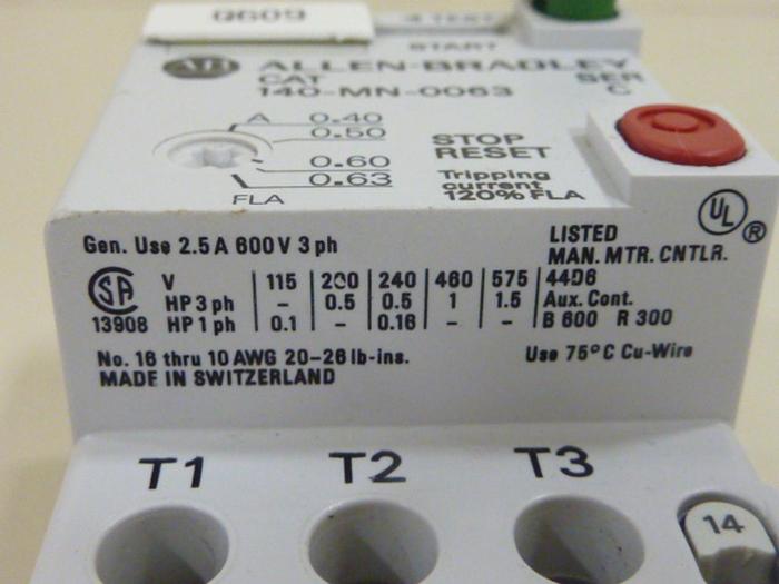 Used ALLEN BRADLEY 25 Amp Circuit Breaker 140-MN-0063 SER C #46865
