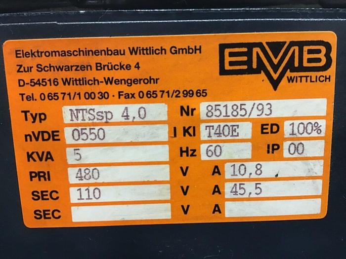 Used EMB WITTLICH 5 kVA Transformer 85185/93 #122290
