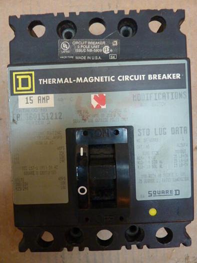 Used SQUARE D 15 Amp Circuit Breaker FAL360151212 #32158