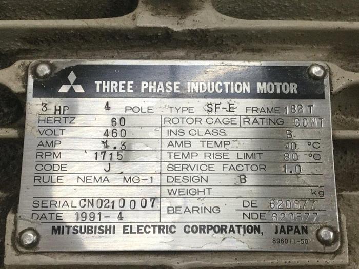 Used MITSUBISHI 3 HP Motor SF-E #116335