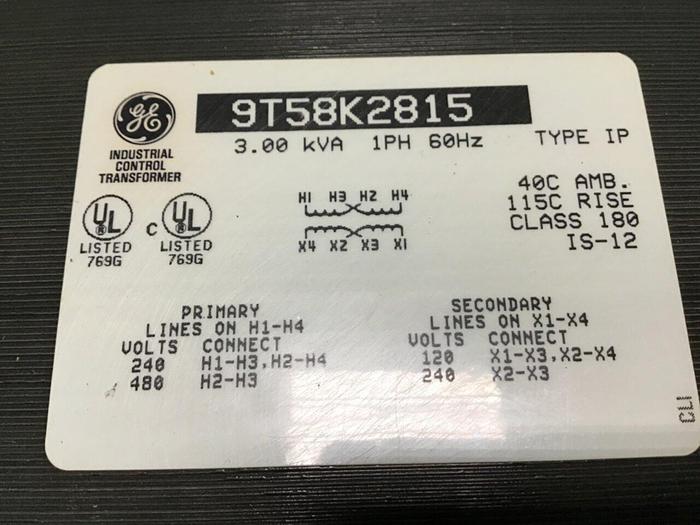Used GENERAL ELECTRIC Transformer 3.0 KVA 9T58K2815 USED
