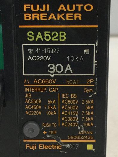 Used FUJI ELECTRIC 30 Amp Circuit Breaker SA52B #103369