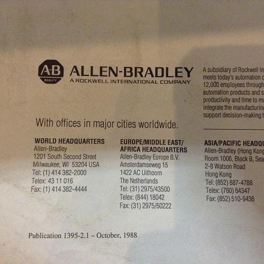 Used ALLEN BRADLEY Pre-Installation Manual 1395-2.1 #70772