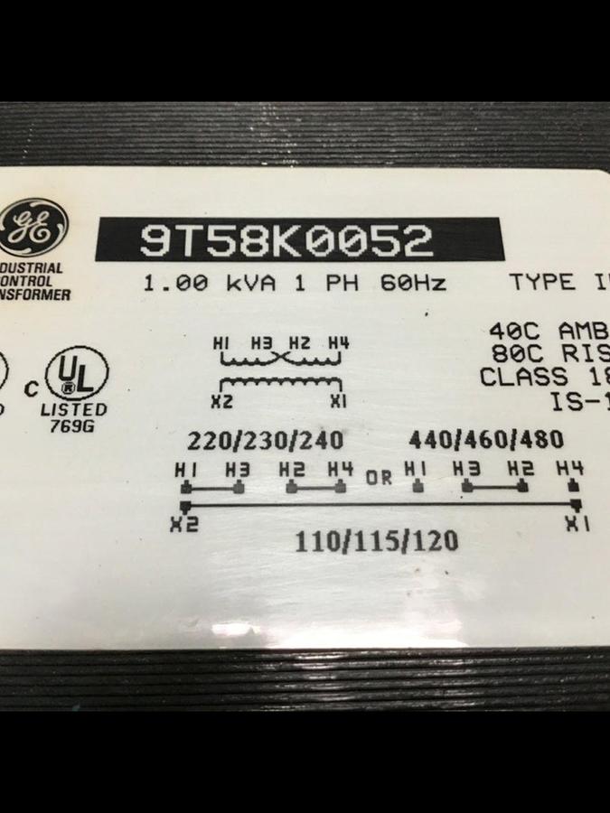 Used GENERAL ELECTRIC / GE 1.00 kVA Transformer 9T58K0052 Used