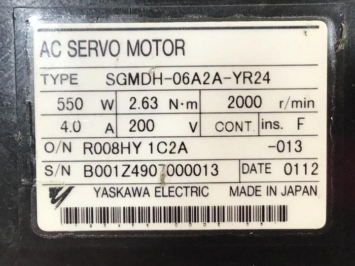 Used YASKAWA Servo Motor SGMDH-06A2A-YR24 #131345