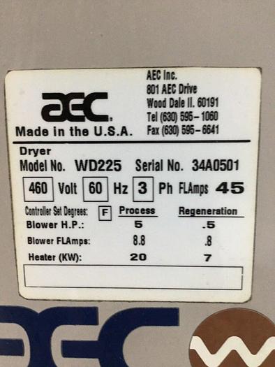 Used AEC WHITLOCK 225 CFM Desiccant Dryer WD-225 #127061