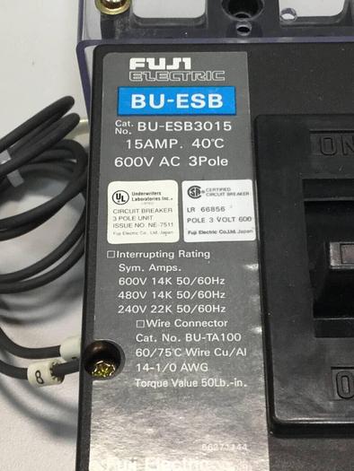 Used FUJI ELECTRIC 15 Amp Circuit Breaker BU-ESB3015 #96535