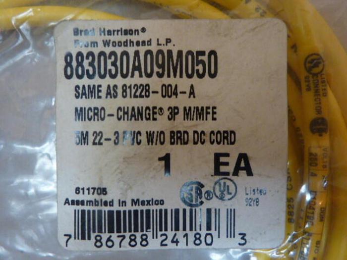 BRAD HARRISON / WOODHEAD Cordset Cable 883030A09M050 #32648