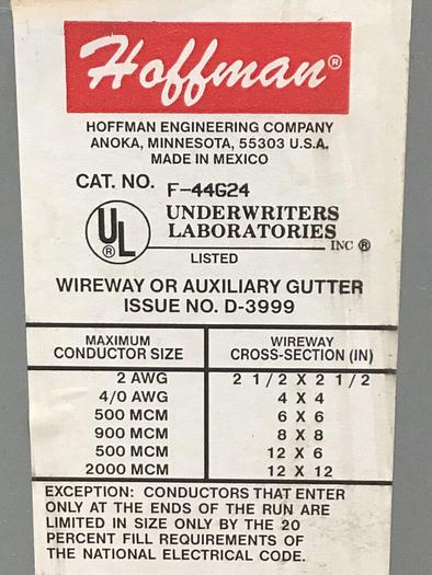 Used HOFFMAN Wireway Gutter F-44GCPNK #128084