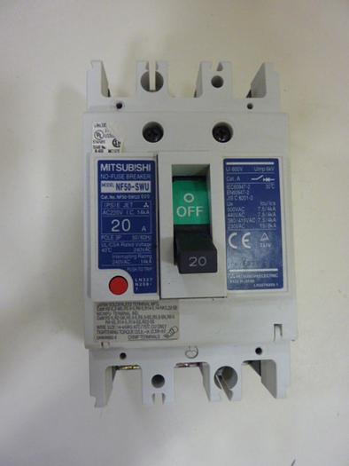 Used MITSUBISHI 20 Amp No-Fuse Breaker NF50-SWU3-20 #60737