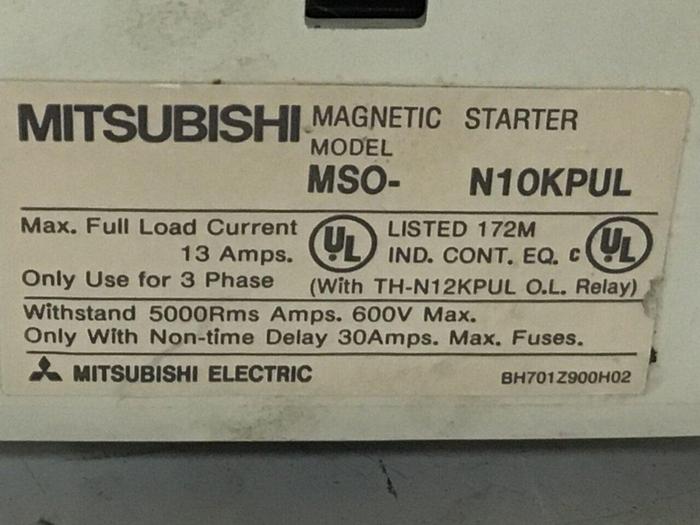 Used MITSUBISHI Contactor S-N10 20 AMP Used