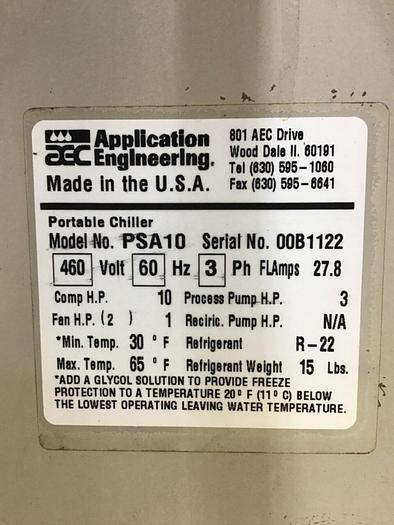Used AEC 10 Ton Air Cooled Portable Chiller PSA10 Used #134472