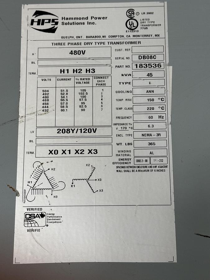 Used HAMMOND POWER SOLUTIONS 183536