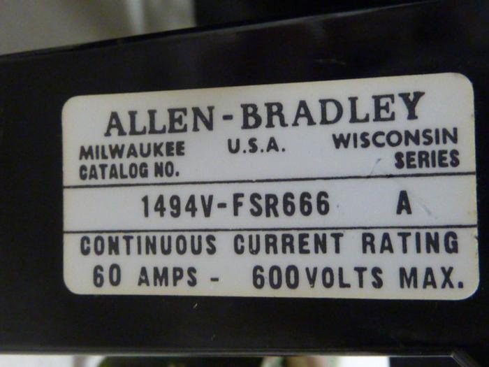 Used ALLEN BRADLEY 60 Amp Disconnect Switch 1494V-DS60 SER A #57451