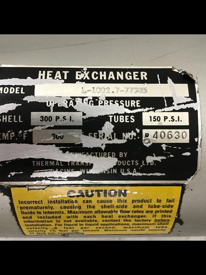 Used THERMAL TRANSFER Heat Exchanger L-1002.7-77305 #136043