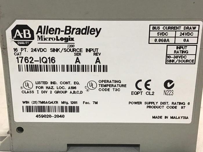 Used ALLEN BRADLEY Input Module 1762-IQ16 SER A Used