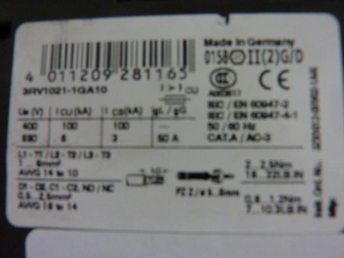 Used SIEMENS Motor Starter 3RV1021-1GA10 #46617