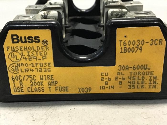 Used BUSSMANN 30 Amp Fuse Holder T60030-3CR #120839