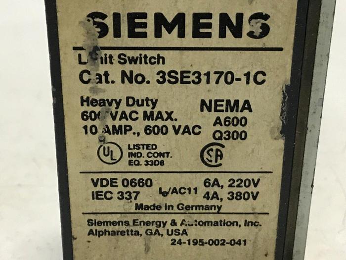 Used SIEMENS Limit Switch 3SE3 170-1C #121123