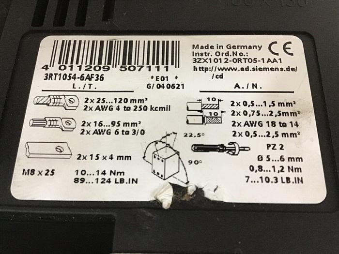 Used SIEMENS Contactor 3RT1054-6AF36 #140630