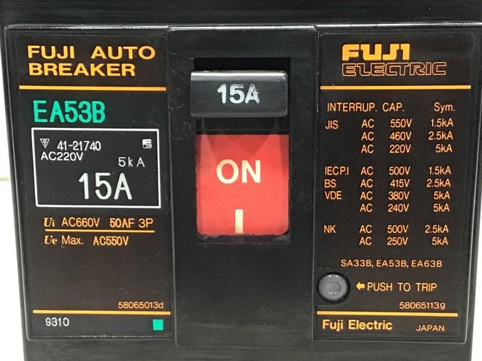 Used FUJI ELECTRIC 15 Amp Circuit Breaker EA53B-15 #119773