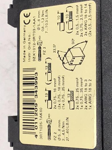 Used SIEMENS Power Contactor 3RT1035-1AK60 #123143