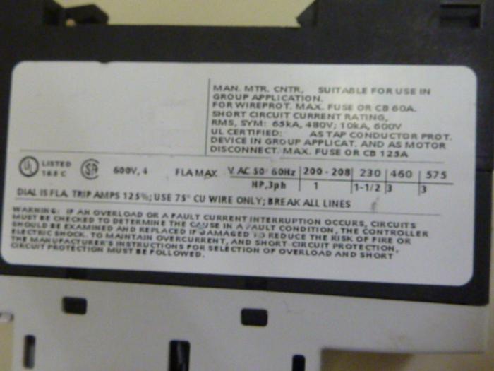 Used SIEMENS Motor Starter 3RV1 011-1EA10 #63788