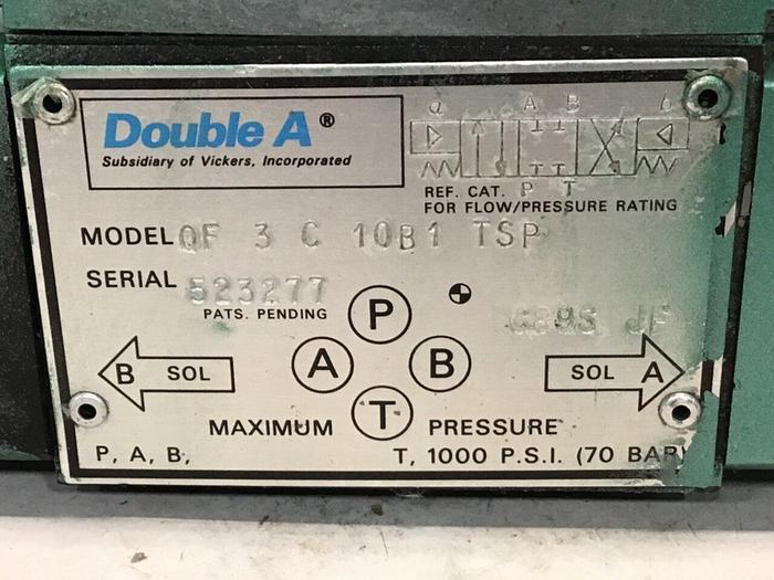 Used DOUBLE A Directional Control Solenoid Valve QF3C10B1TSP #138441