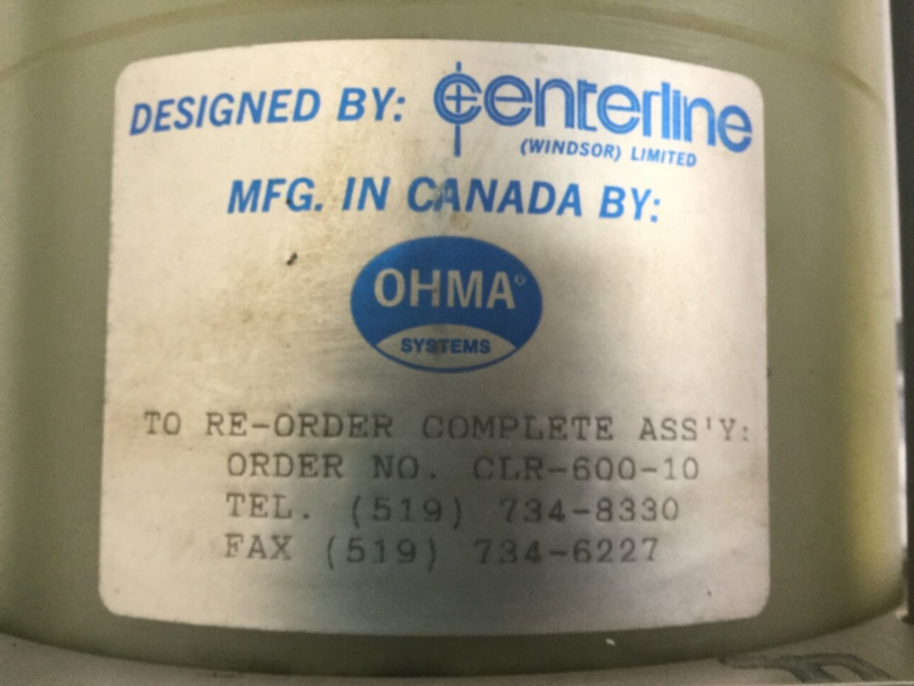 Used CENTERLINE Oil Lube Filter CLR-600-10 USED
