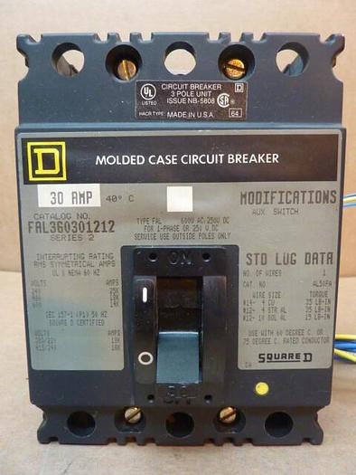 Used SQUARE D 30 Amp Circuit Breaker FAL360301212 #32004