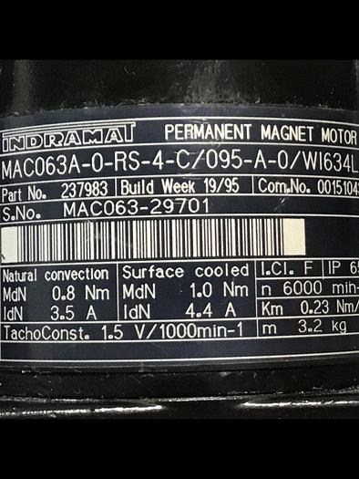 Used INDRAMAT Magnet Motor MAC063A-0-RS-4-C/095-A-0/WI634LX #123475