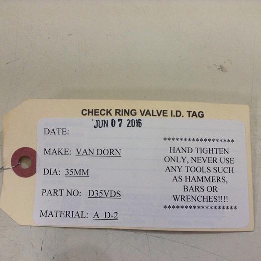 Used VAN DORN Check Ring Valve D35VD5 #88424