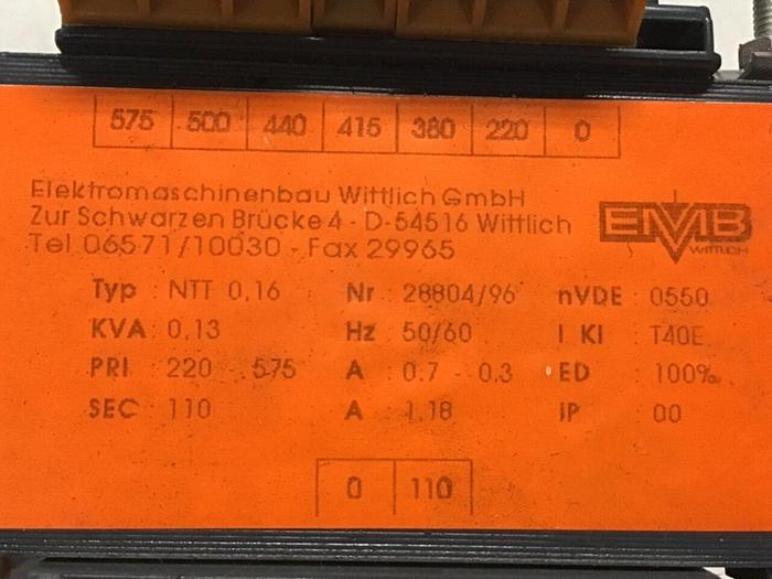 Used EMB WITTLICH 0.13 kVA Transformer NTT0,16 Used