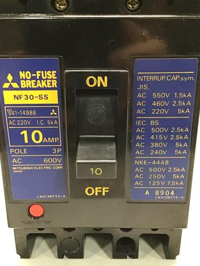 Used MITSUBISHI 10 Amp Circuit Breaker NF30-SS-10 #112266