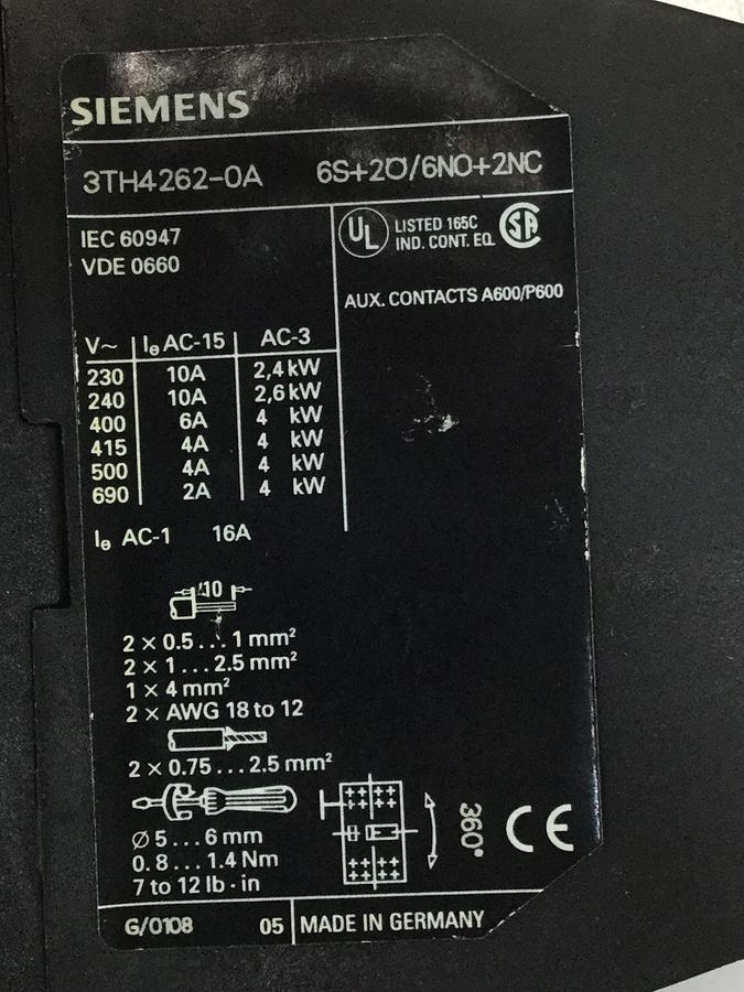 Used SIEMENS Contactor Relay 3TH4262-0A USED