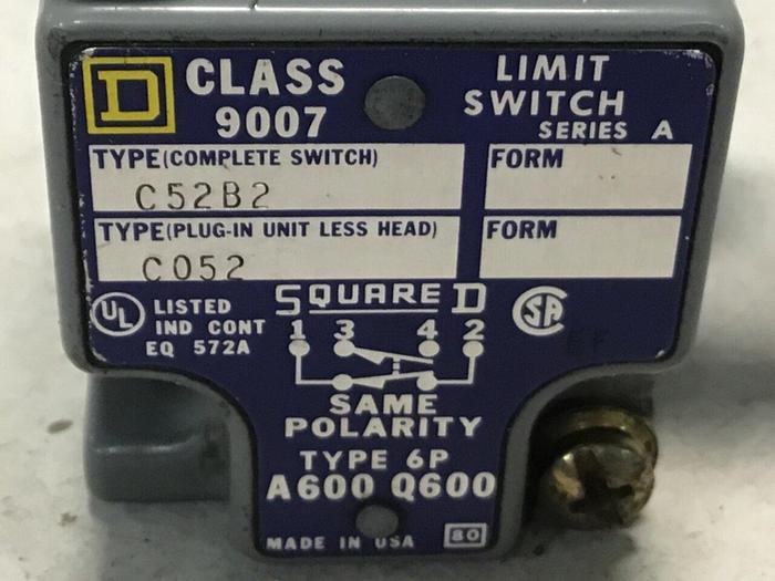 Used SQUARE D Limit Switch 9007-C52B2 #121719