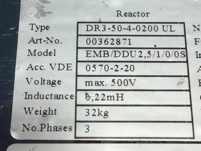 Used BAUMULLER Reactor EMB/DDU2.5/1/0/0S #107826