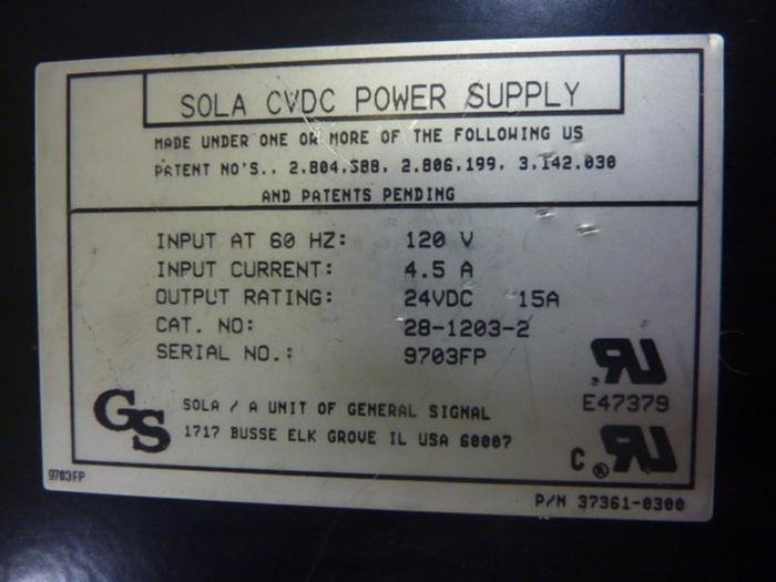Used SOLA ELECTRIC Power Supply 28-1203-2 #49711