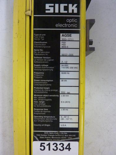 Used SICK OPTIC ELECTRONIC Light Curtain Receiver AGSE 900-1211 #51334