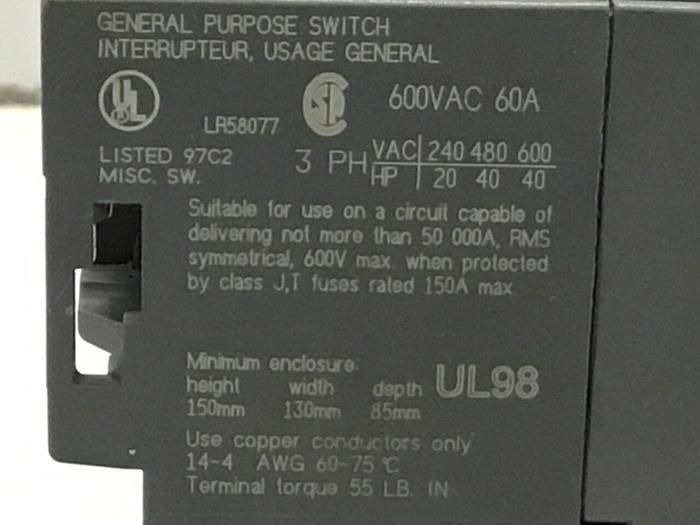 Used BUSSMANN Circuit Breaker CDNF60 #124106