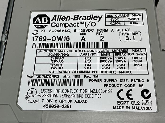 Used ALLEN BRADLEY 1769-OW16 SER A