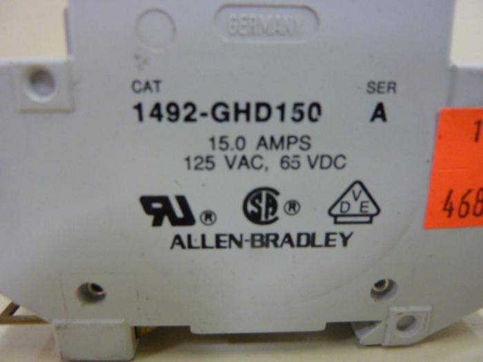 Used ALLEN BRADLEY 15 Amp Circuit Breaker 1492-GHD150 SER A #46861