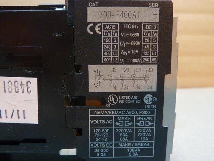 Used ALLEN BRADLEY Relay 700-F400A1 SER B #34883